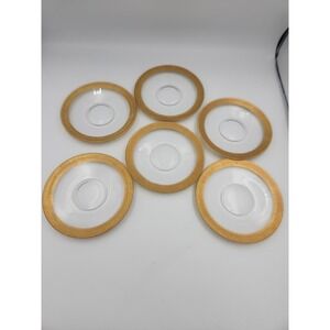 Tiffin Franciscan Clear Set 6 Gold Encrusted  Saucers